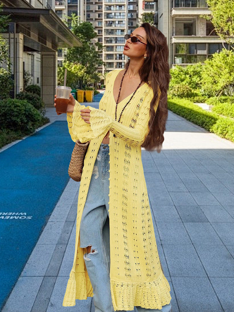 Damer Stor stickad cardigan med öppen maskstruktur och vida ärmar Eva Jonsson-Eva Jonsson