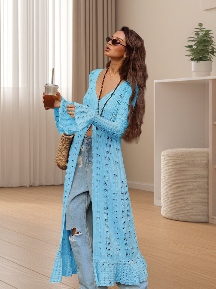 Damer Stor stickad cardigan med öppen maskstruktur och vida ärmar Eva Jonsson-Eva Jonsson