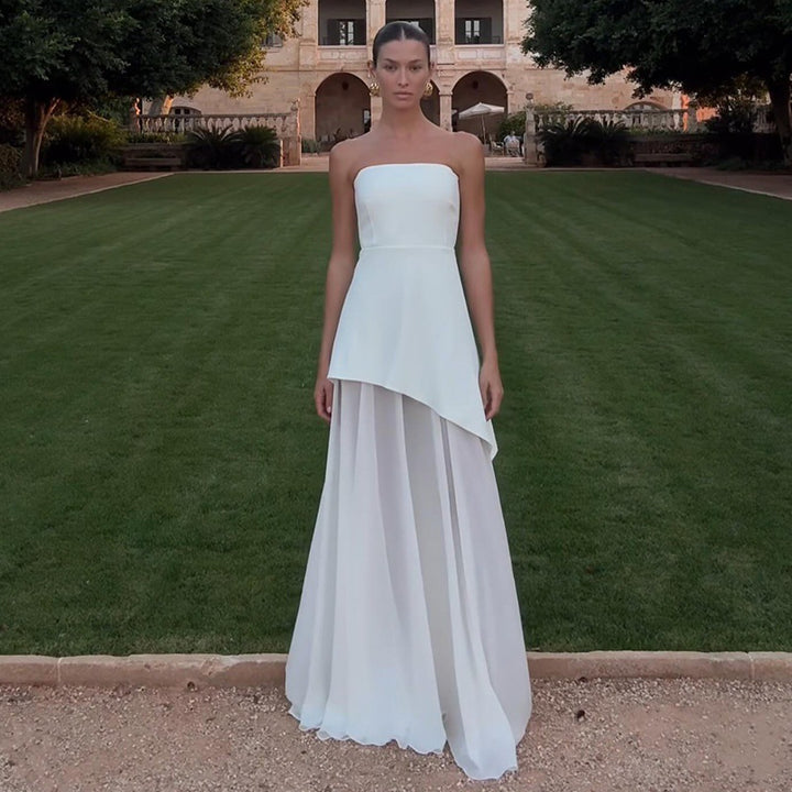 Damer Strapless Maxiklänning med hög slits och elegant choker-urringning Eva Jonsson-Eva Jonsson