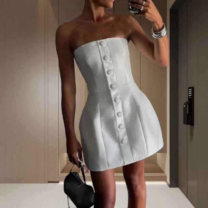 Damer Strapless Miniklänning med dekorativa knappar och elegant snitt Mirla-Eva Jonsson