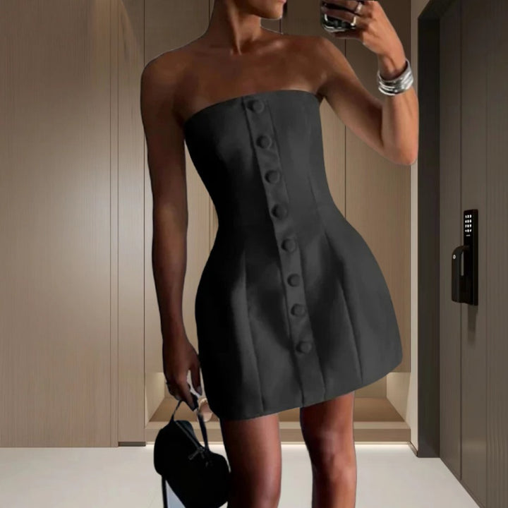 Damer Strapless Miniklänning med dekorativa knappar och elegant snitt Mirla-Eva Jonsson