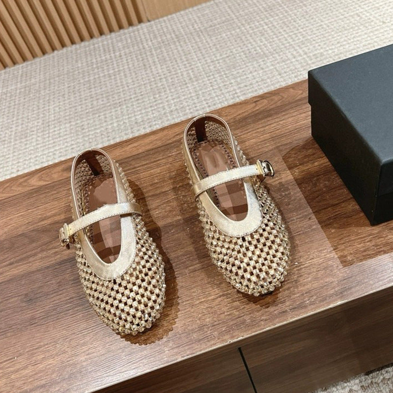 Damer Strass-prydda Mary Jane Flats Mirla-Eva Jonsson