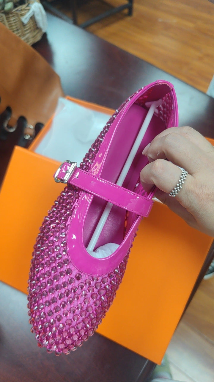 Damer Strass-prydda Mary Jane Flats Mirla-Eva Jonsson