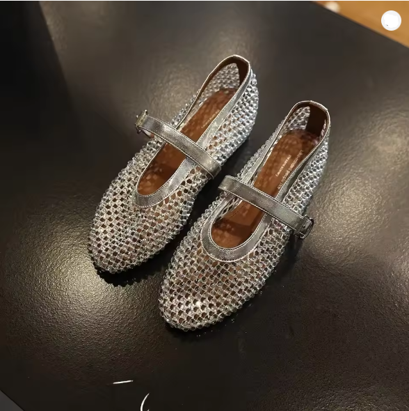 Damer Strass-prydda Mary Jane Flats Mirla-Eva Jonsson