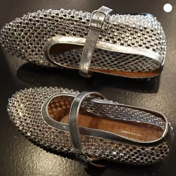 Damer Strass-prydda Mary Jane Flats Mirla-Eva Jonsson