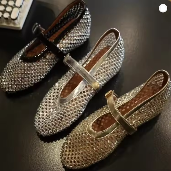 Damer Strass-prydda Mary Jane Flats Mirla-Eva Jonsson