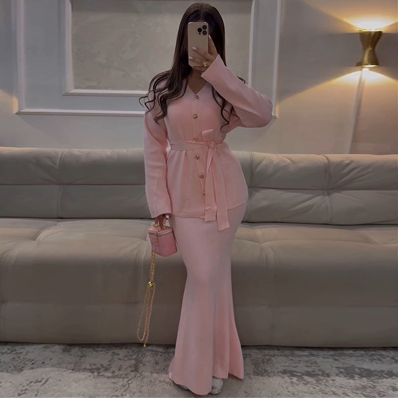 Damer Stretch Maxi-Kjol och Cardigan Kombination Mirla-Eva Jonsson