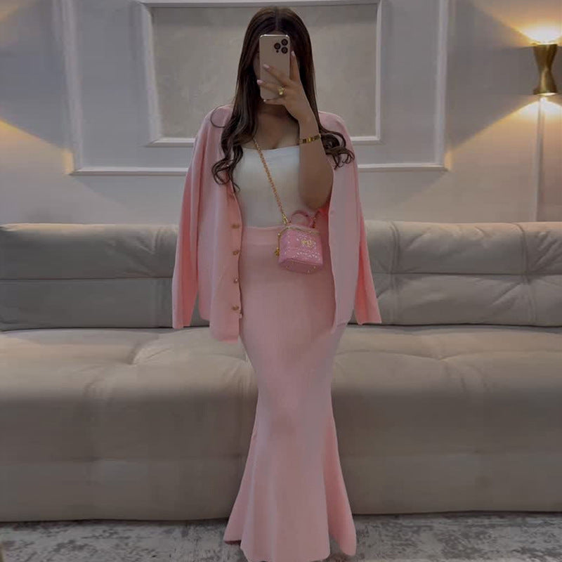 Damer Stretch Maxi-Kjol och Cardigan Kombination Mirla-Eva Jonsson