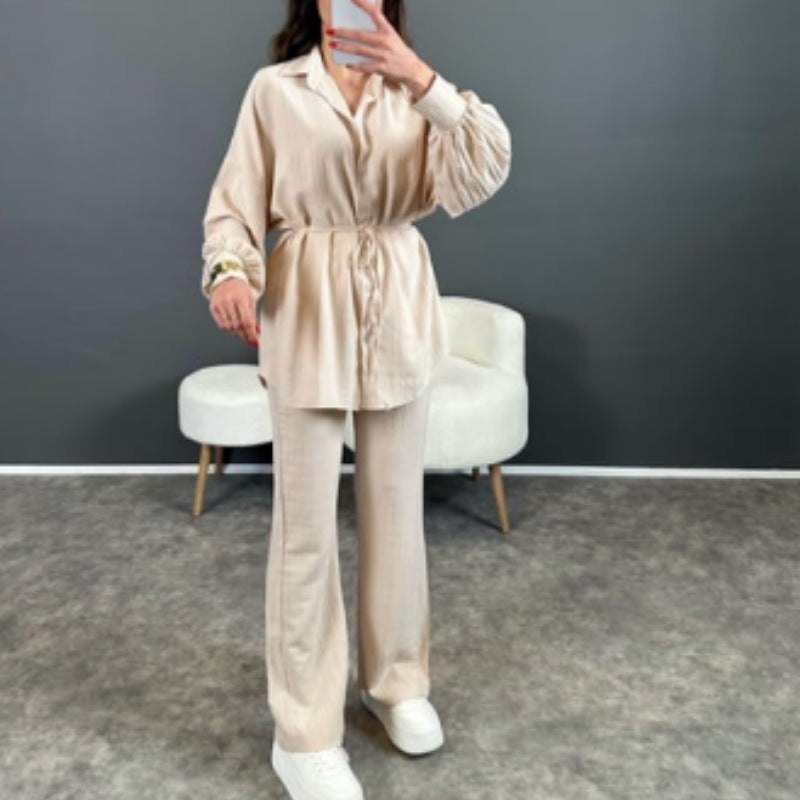 Damer Stylish randig skjorta med vida byxor Eva Jonsson-Eva Jonsson
