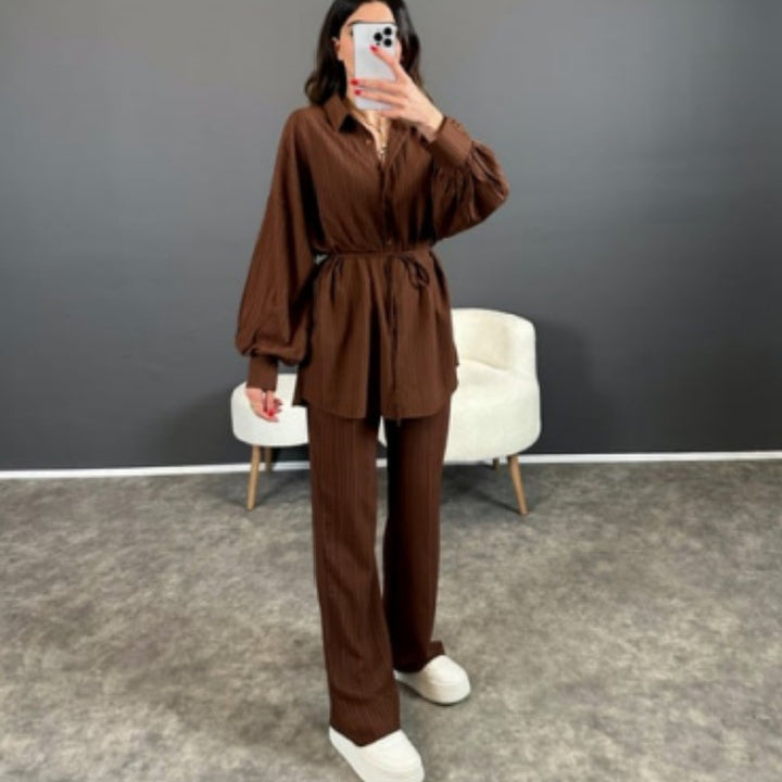 Damer Stylish randig skjorta med vida byxor Eva Jonsson-Eva Jonsson