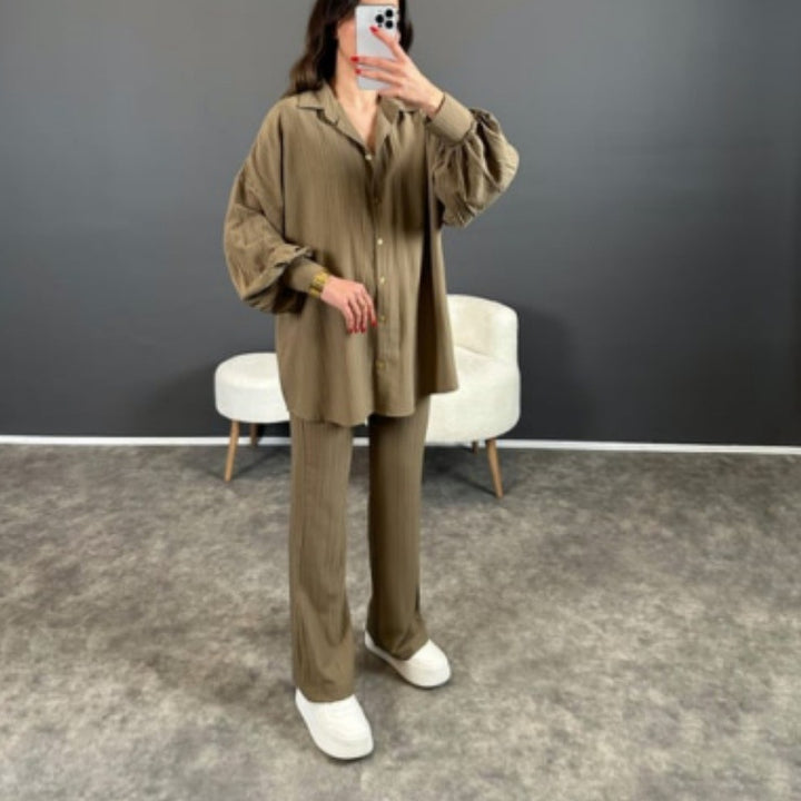Damer Stylish randig skjorta med vida byxor Eva Jonsson-Eva Jonsson