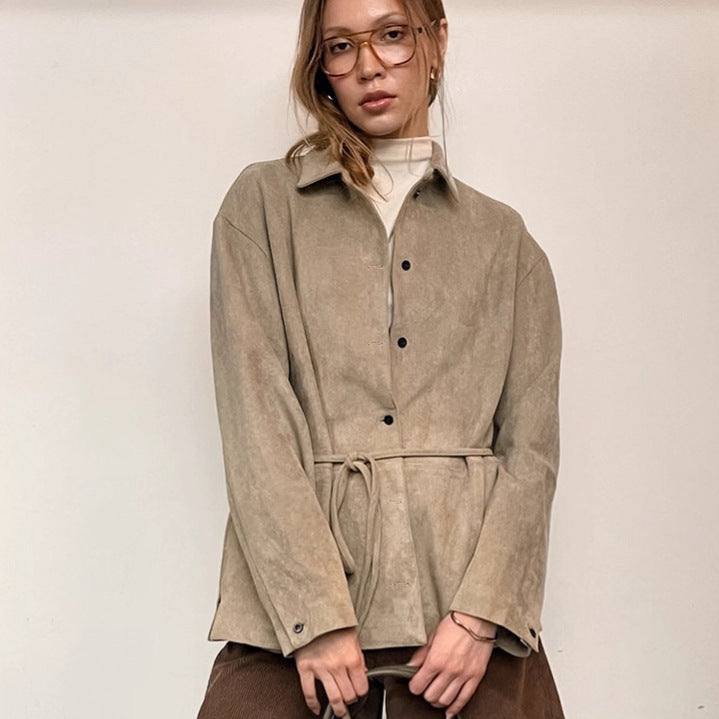 Damer Suede Jacka med midjebälte och fina knapppdetaljer Mirla-Eva Jonsson