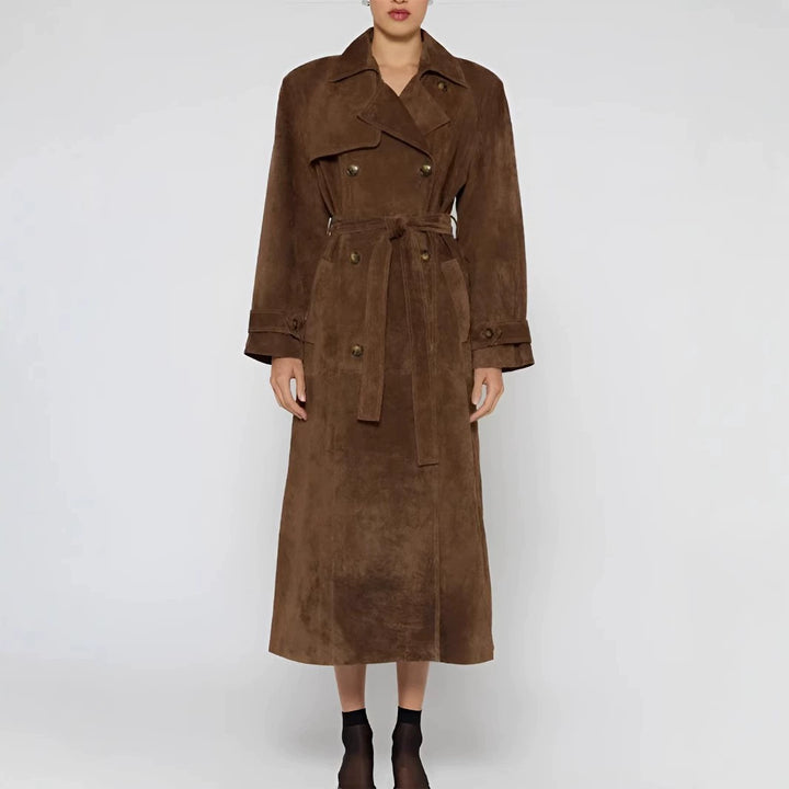 Damer Suede Trenchcoat med bälte och eleganta knapppdetaljer Eva Jonsson-Eva Jonsson
