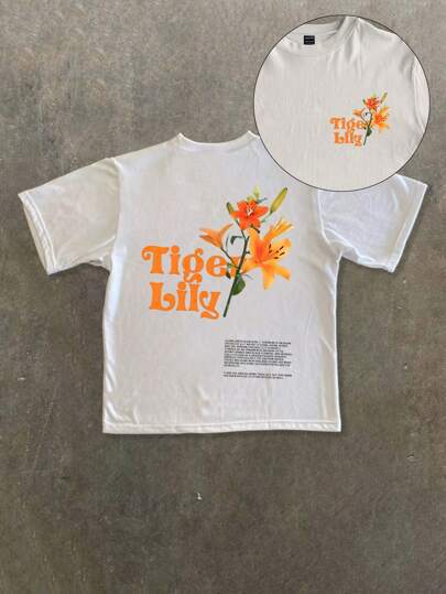 Damer T-shirt med konstnärlig floraltryck och lekfull text Mirla-Eva Jonsson
