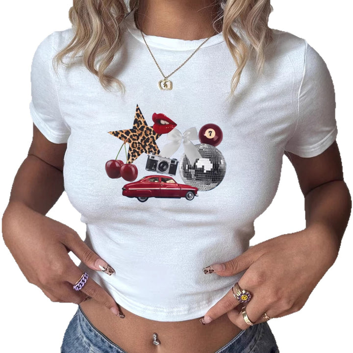 Damer T-shirt med kreativ flerfärgad grafisk tryck Mirla-Eva Jonsson