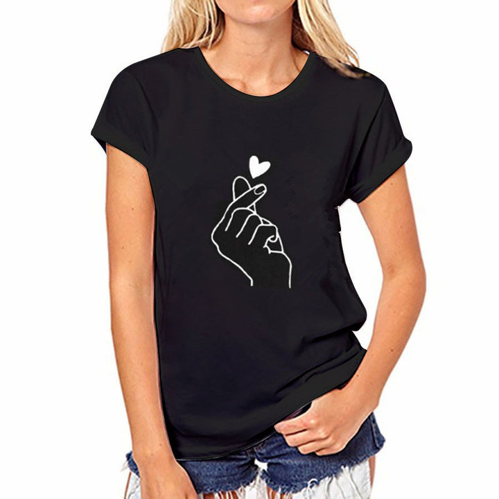 Damer T-shirt med kreativt hand- och hjärtmotiv Mirla-Eva Jonsson