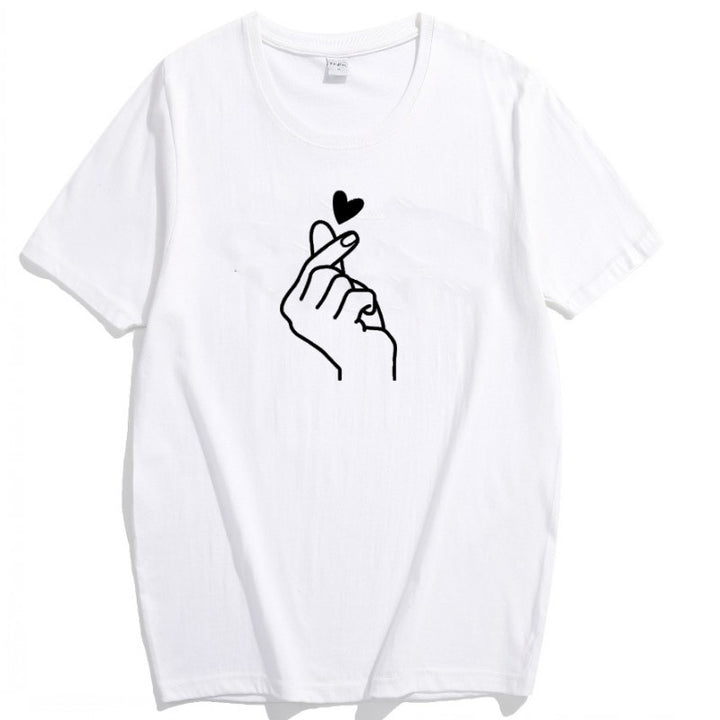 Damer T-shirt med kreativt hand- och hjärtmotiv Mirla-Eva Jonsson