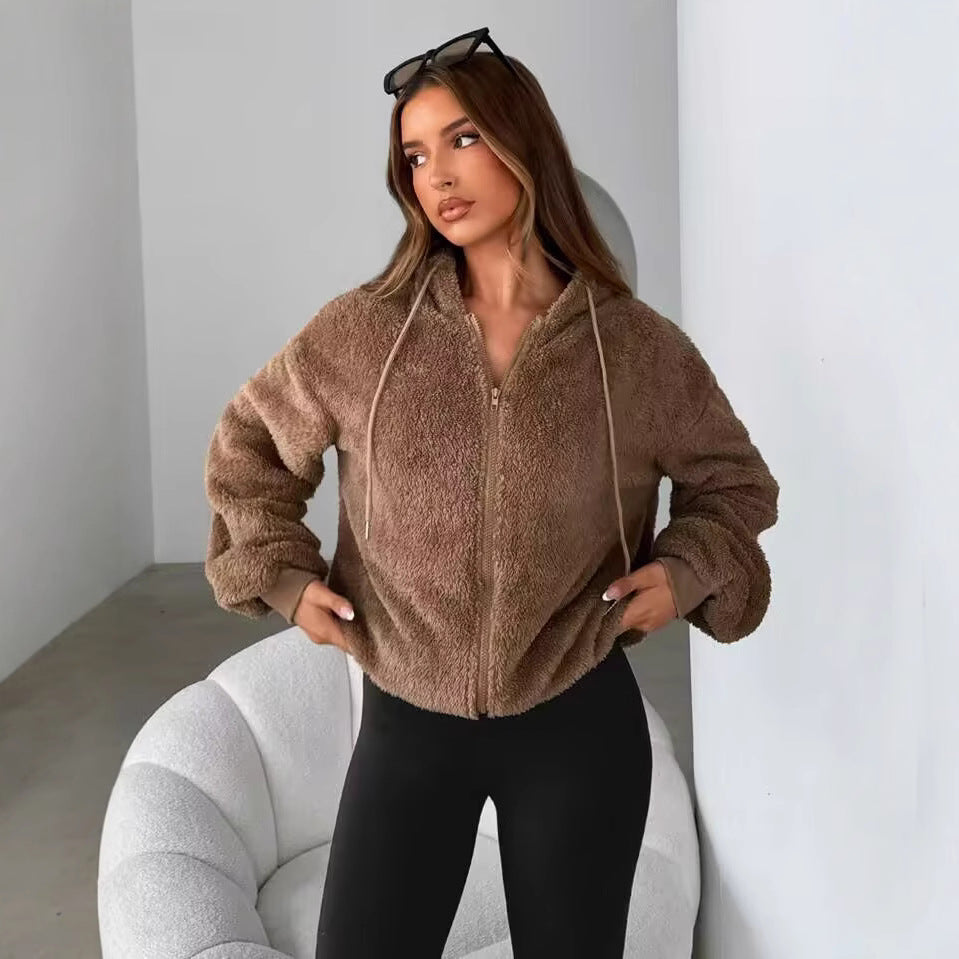 Damer Teddy-fleecejacka med huva och elastiska muddar Eva Jonsson-Eva Jonsson