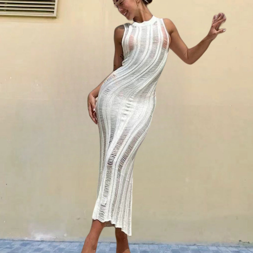 Damer Tight Stickad Klänning med Transparenta Detaljer Mirla-Eva Jonsson