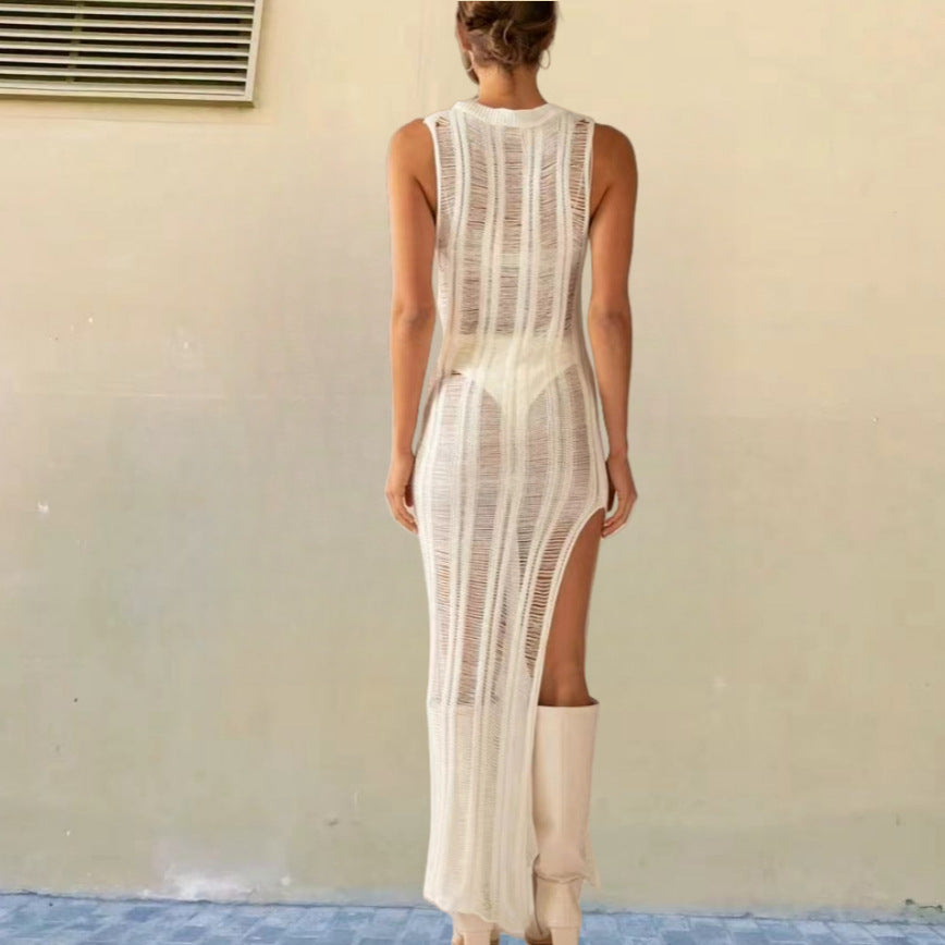 Damer Tight Stickad Klänning med Transparenta Detaljer Mirla-Eva Jonsson