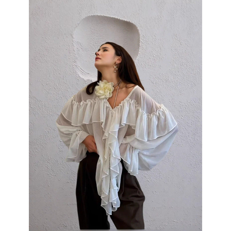Damer Transparent Blus med Rufflesdetaljer Mirla-Eva Jonsson