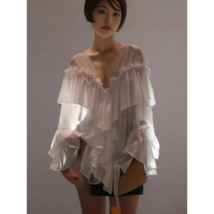 Damer Transparent Blus med Rufflesdetaljer Mirla-Eva Jonsson