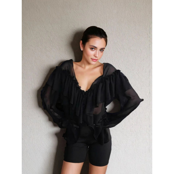 Damer Transparent Blus med Rufflesdetaljer Mirla-Eva Jonsson