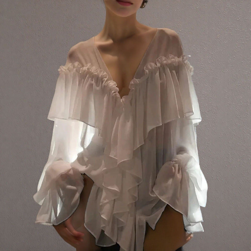Damer Transparent Blus med Rufflesdetaljer Mirla-Eva Jonsson