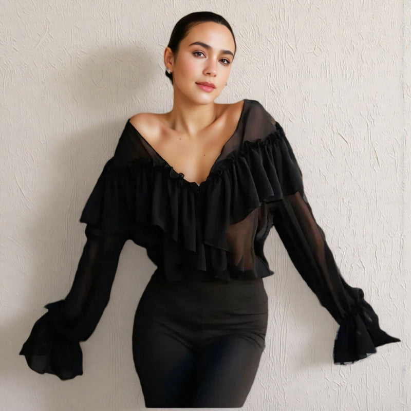 Damer Transparent Blus med Rufflesdetaljer Mirla-Eva Jonsson