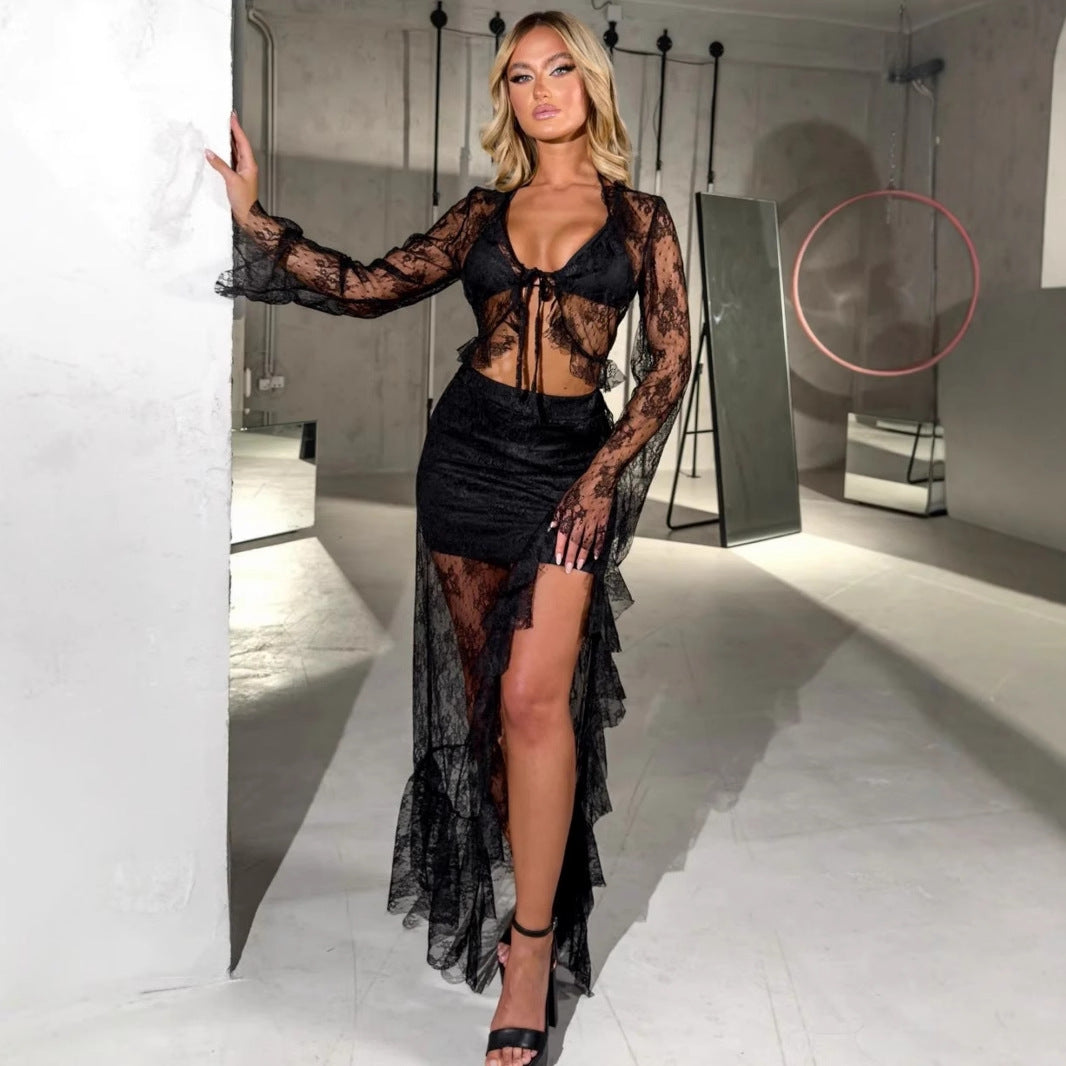 Damer Transparent Blus med Rufsärmar och fräcka knytband Mirla-Eva Jonsson