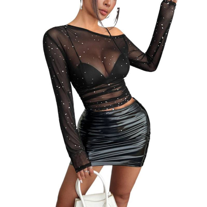 Damer Transparent Blus med Strass-applikationer och långa ärmar Mirla-Eva Jonsson