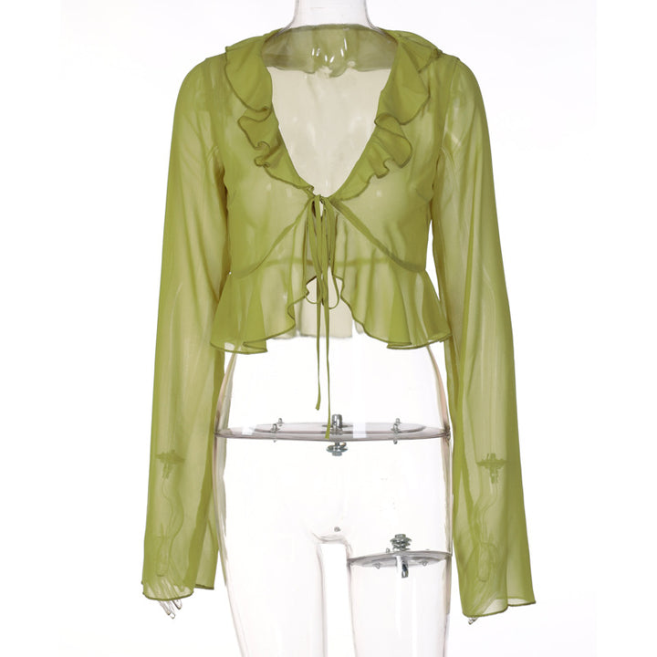 Damer Transparent Blus med Volanger och Knyt Detalj Mirla-Eva Jonsson