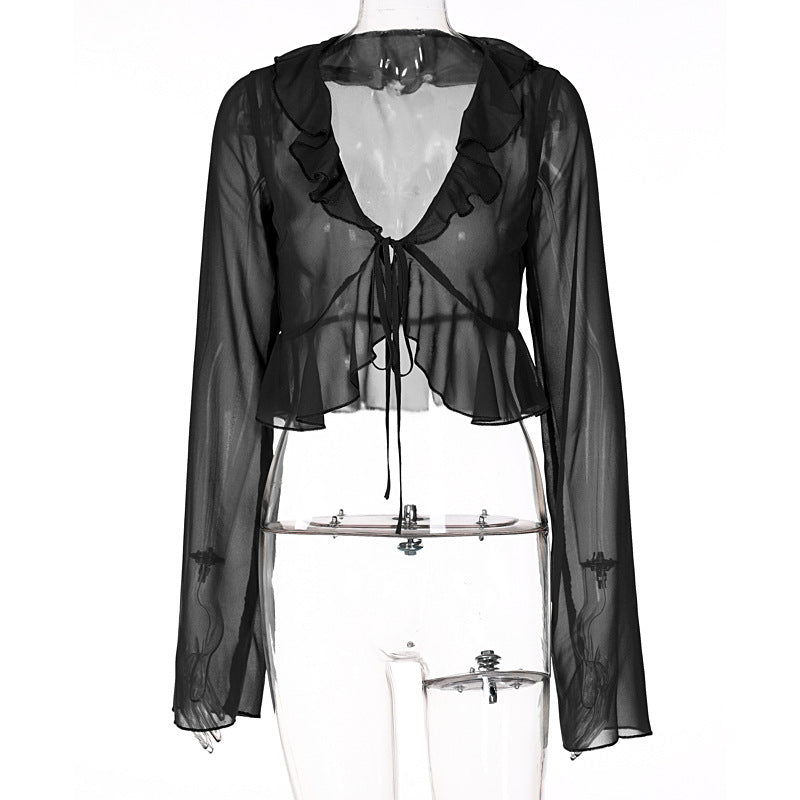 Damer Transparent Blus med Volanger och Knyt Detalj Mirla-Eva Jonsson