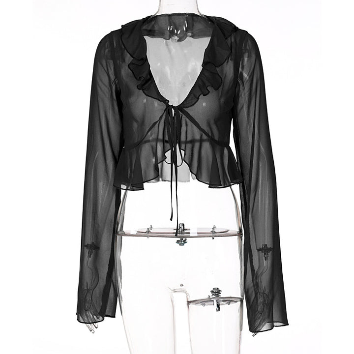 Damer Transparent Blus med Volanger och Knyt Detalj Mirla-Eva Jonsson