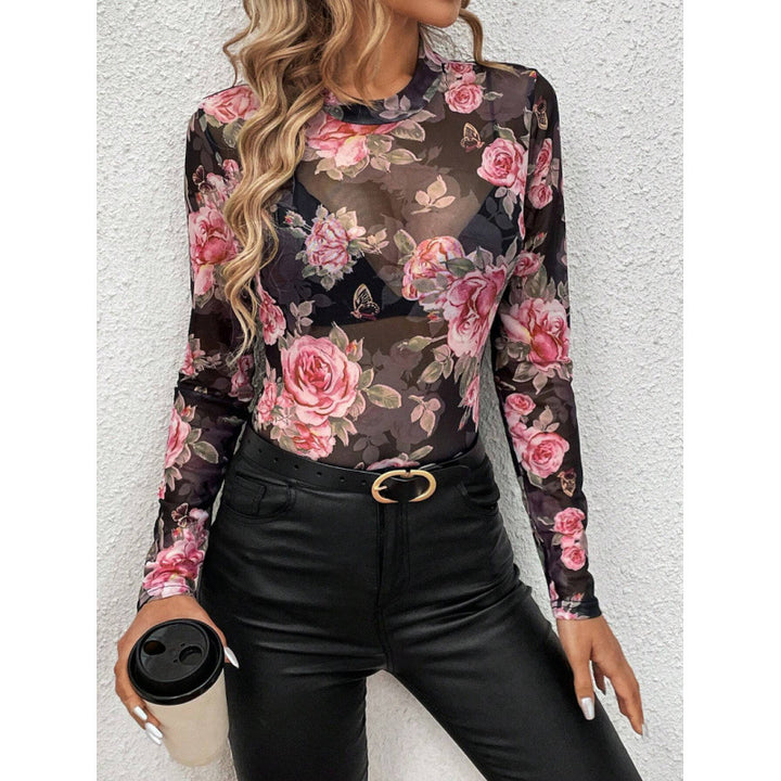 Damer Transparent Blus med blommiga detaljer och lång ärm Mirla-Eva Jonsson