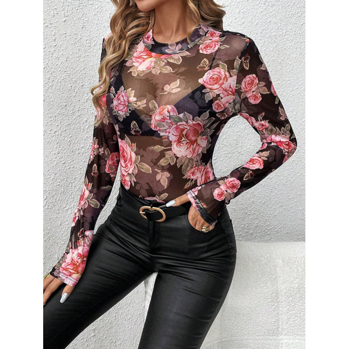 Damer Transparent Blus med blommiga detaljer och lång ärm Mirla-Eva Jonsson
