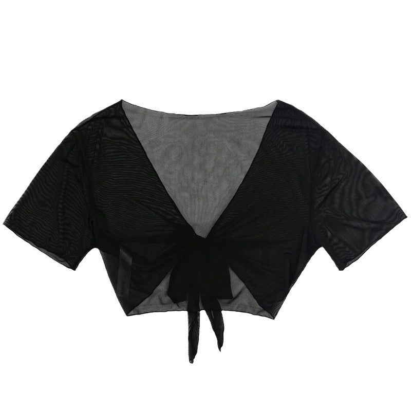 Damer Transparent Crop-Top Blus med Knyt-detalj Mirla-Eva Jonsson