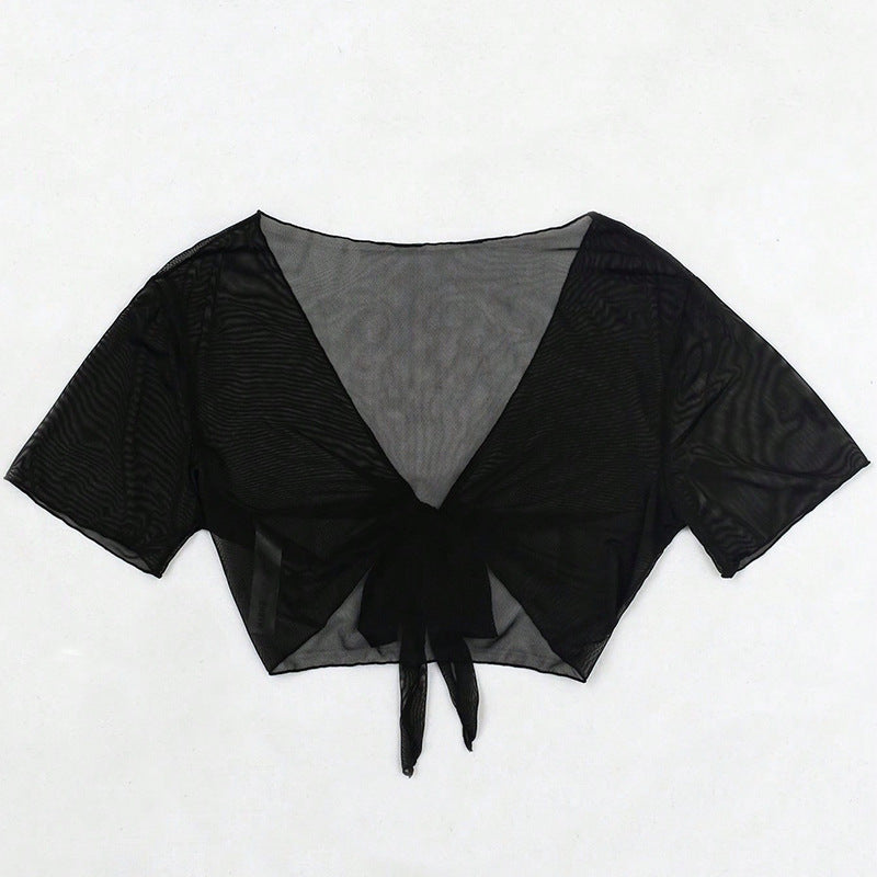 Damer Transparent Crop-Top Blus med Knyt-detalj Mirla-Eva Jonsson