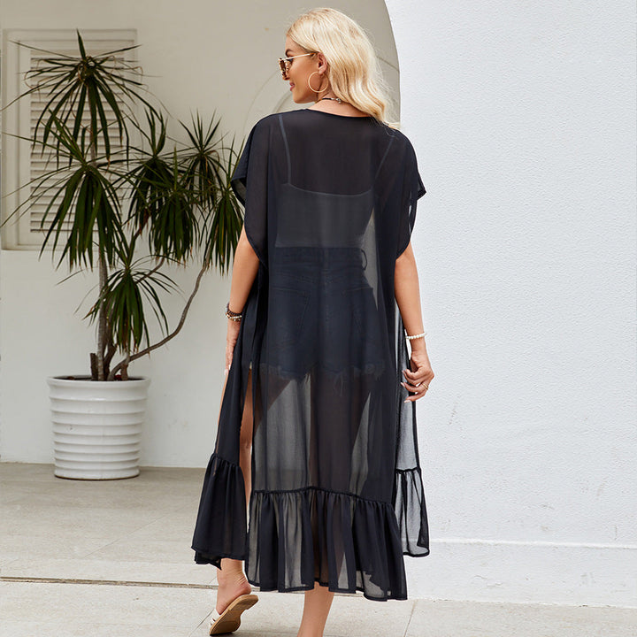 Damer Transparent Kimono-Överdrag med Eleganta Fransar Mirla-Eva Jonsson