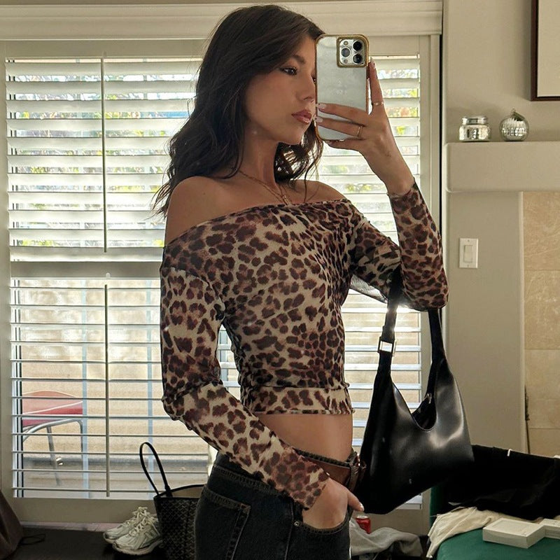 Damer Transparent Långärmad Blus med Leopardmönster Mirla-Eva Jonsson