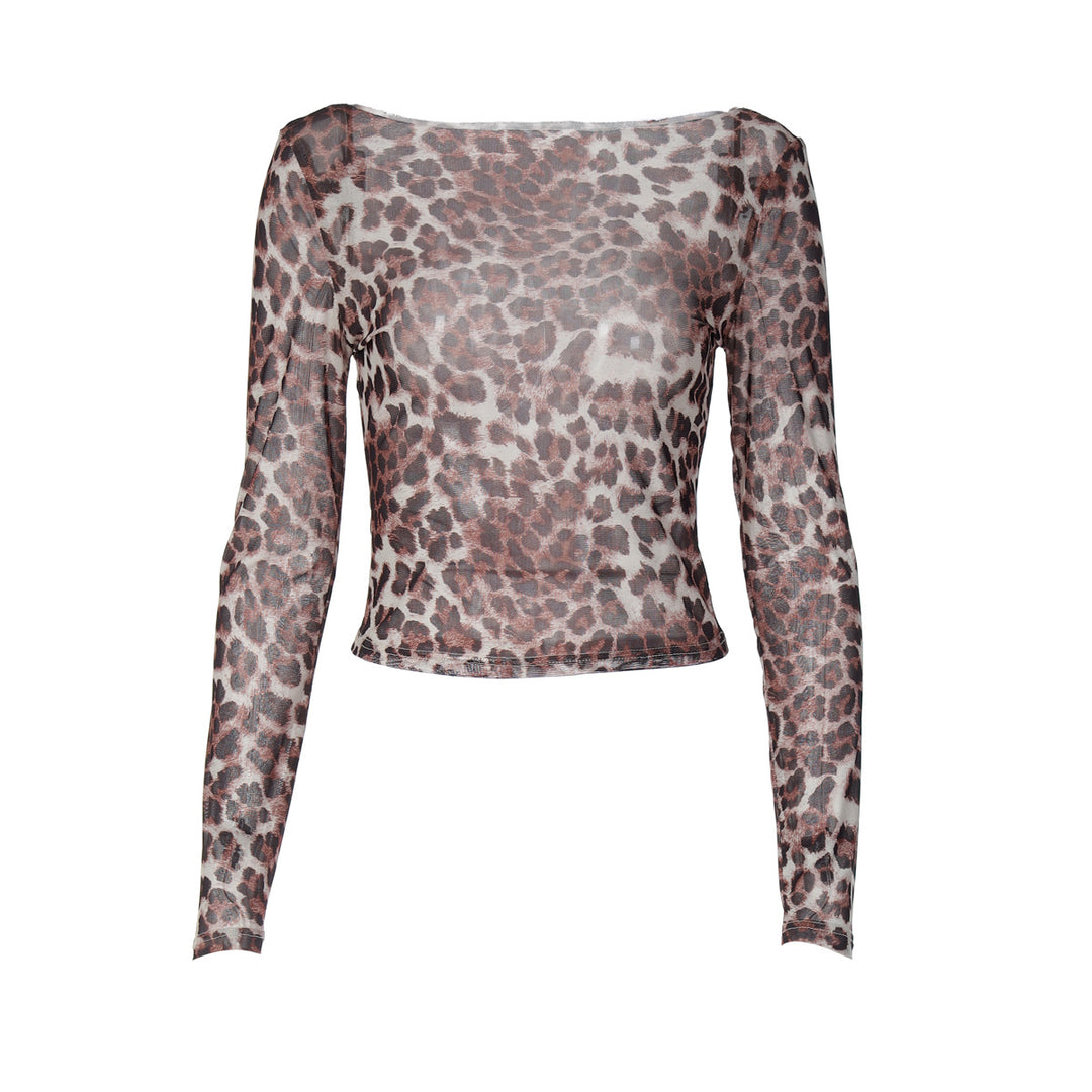 Damer Transparent Långärmad Blus med Leopardmönster Mirla-Eva Jonsson