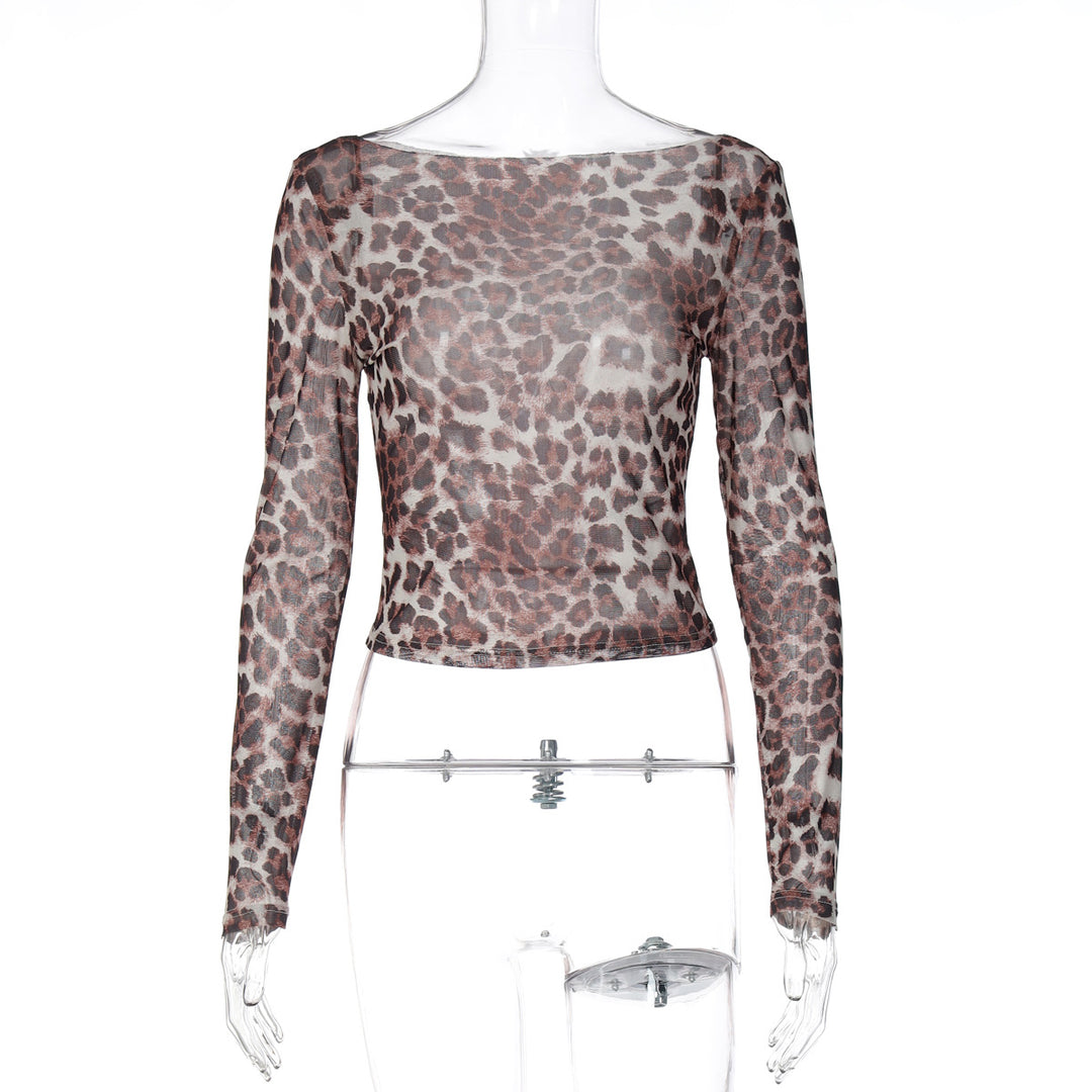 Damer Transparent Långärmad Blus med Leopardmönster Mirla-Eva Jonsson
