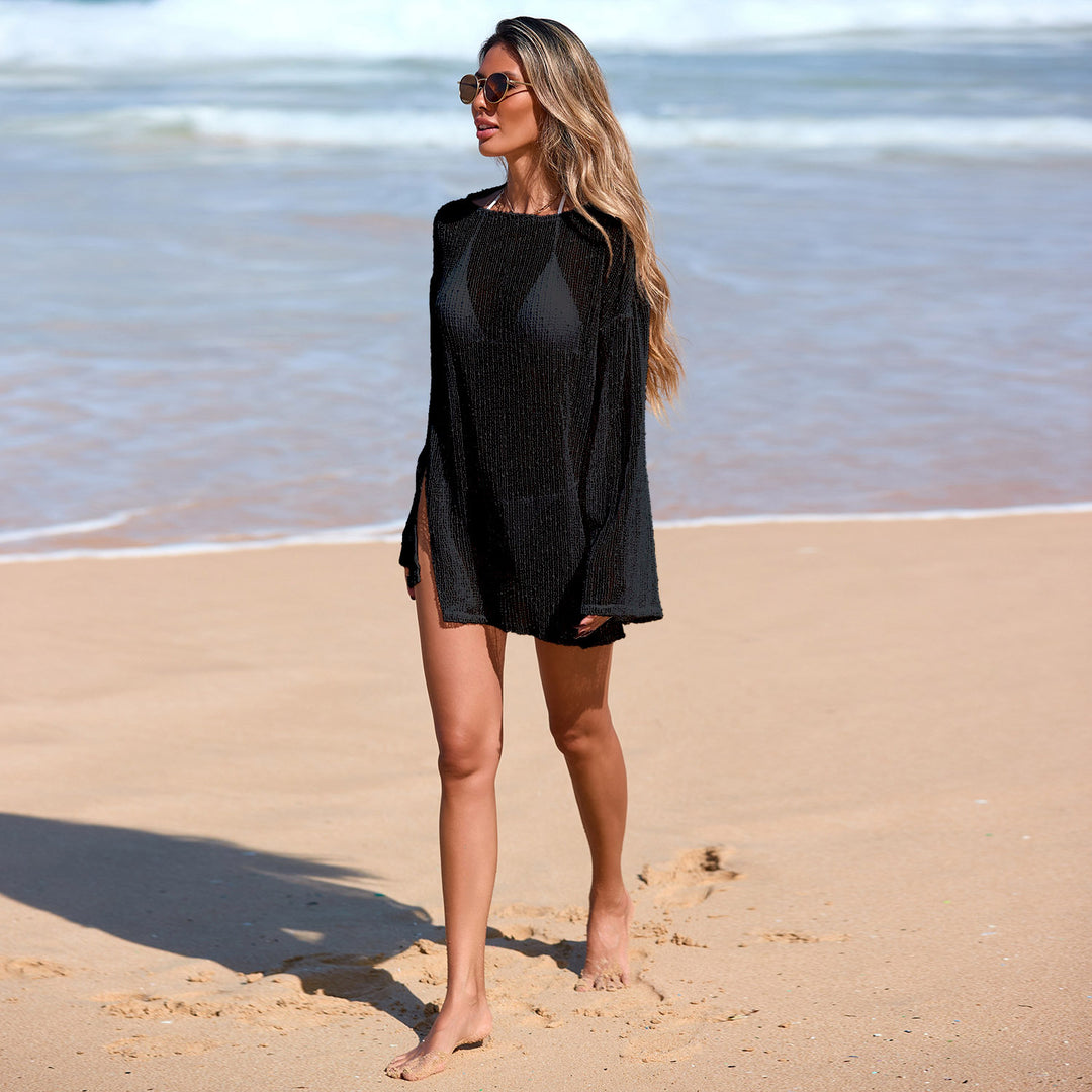 Damer Transparent Strandtunika med elegant snitt och fint nätmönster Mirla-Eva Jonsson