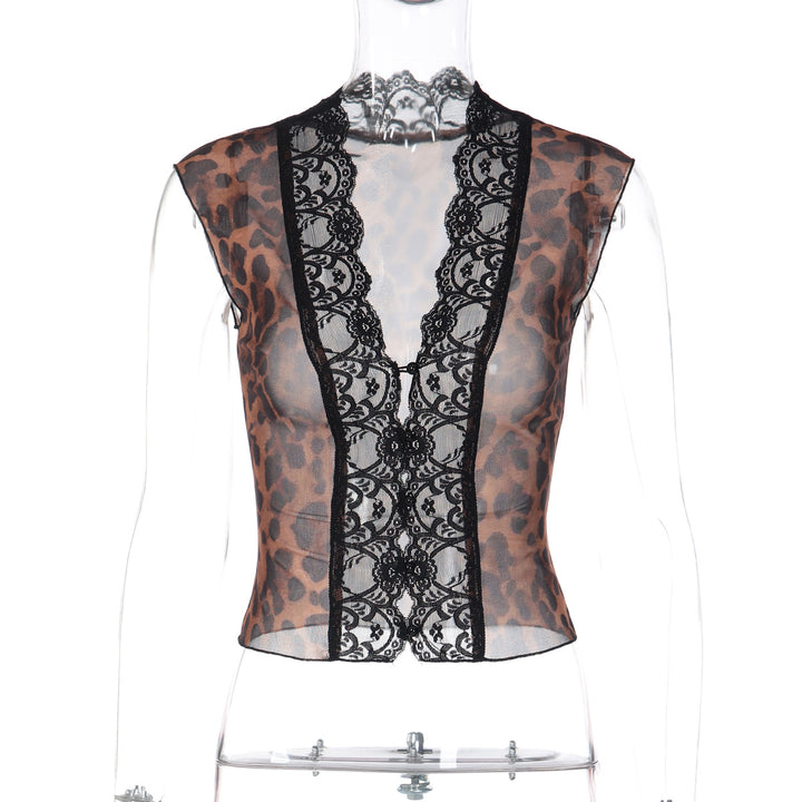 Damer Transparent spetsblus med leopardmönster Mirla 1778568971-Eva Jonsson