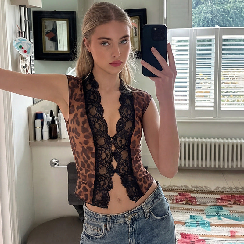 Damer Transparent spetsblus med leopardmönster Mirla 1778568971-Eva Jonsson