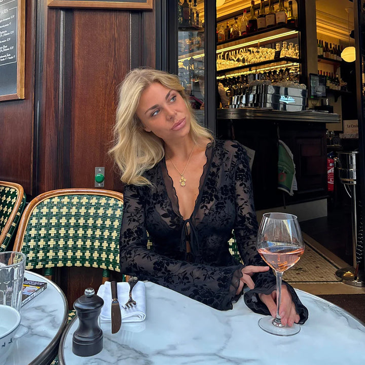 Damer Transparent spetsjacka med blommönster Mirla-Eva Jonsson