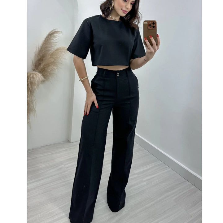 Damer Trendig Crop-Top med vida byxor Eva Jonsson-Eva Jonsson