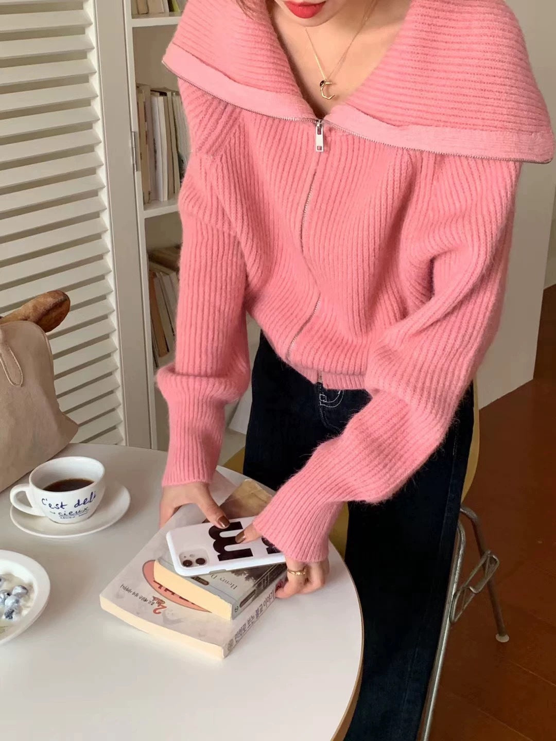 Damer Trendig Oversized-Tröja med Krage och Dragkedja Eva Jonsson-Eva Jonsson