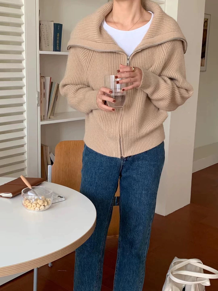 Damer Trendig Oversized-Tröja med Krage och Dragkedja Eva Jonsson-Eva Jonsson