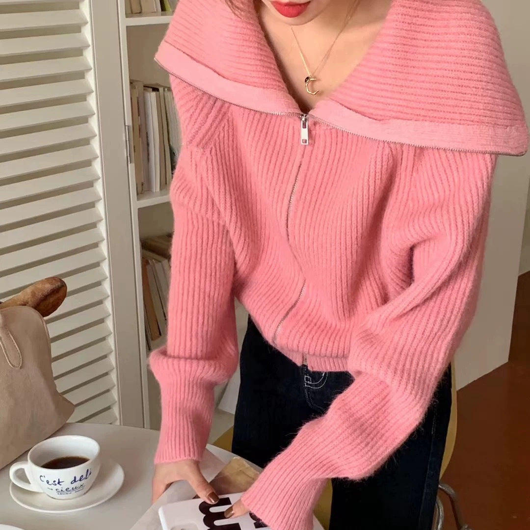 Damer Trendig Oversized-Tröja med Krage och Dragkedja Eva Jonsson-Eva Jonsson